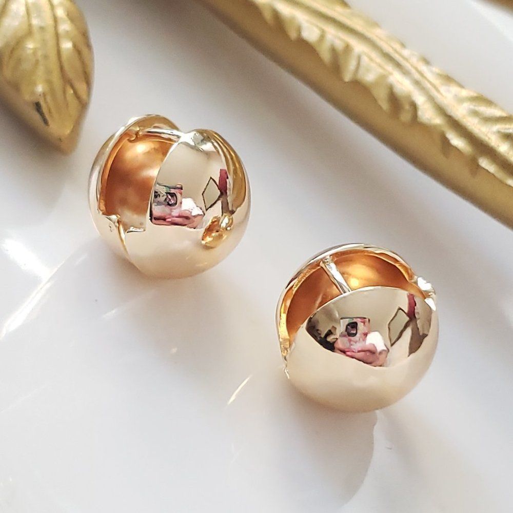 New! Anthro Gold Huggie Earrings - Picture 2 of 12